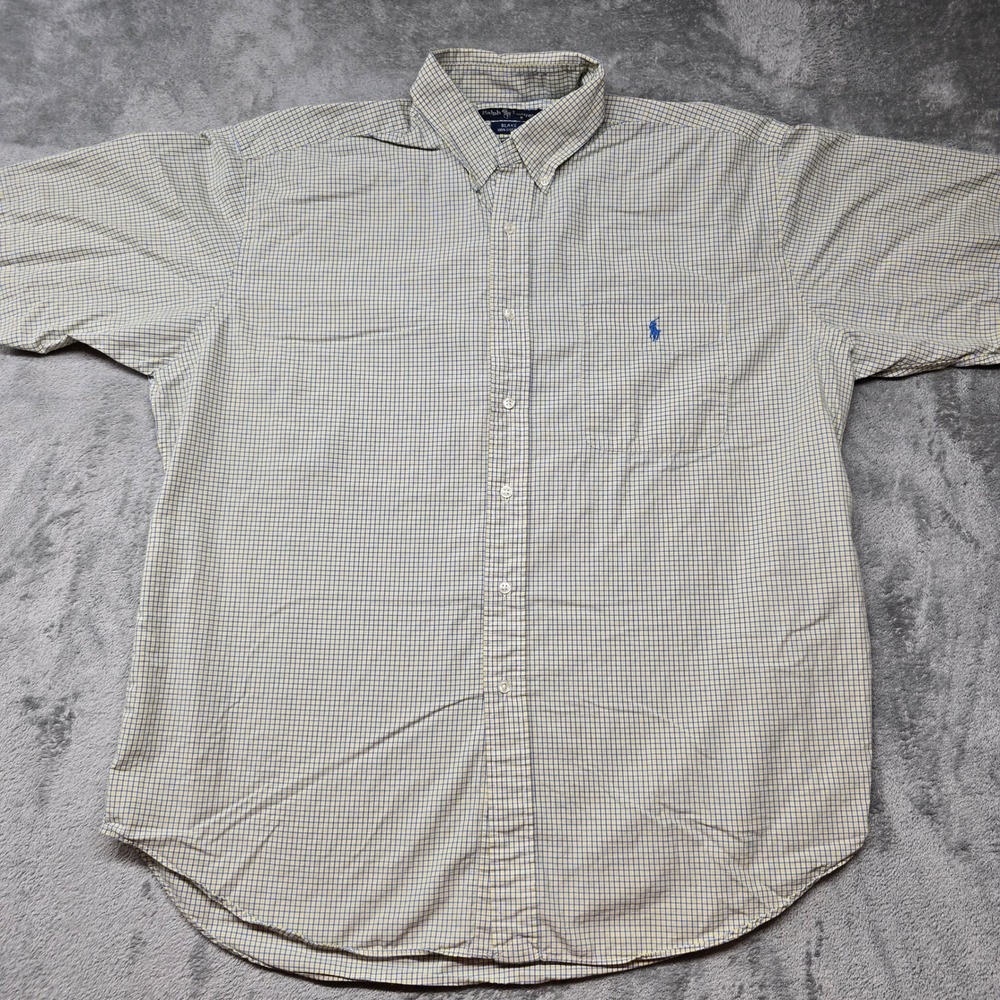 Polo Ralph Lauren Blake Short Sleeve Button Down Shirt‎ Mens XL Yellow Blue Logo